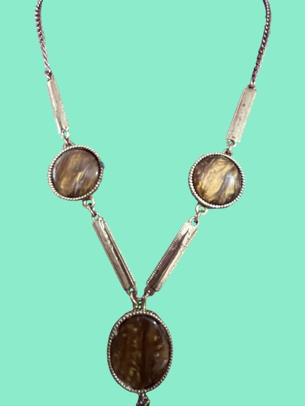 Vintage Chico's Gold-Toned Tassel Necklace With Faux Tortoise and animal print - Picture 9 of 12